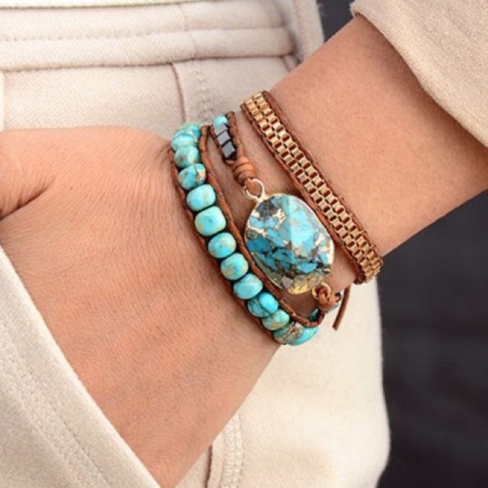 Handmade “The Positivity” Multi-Layer Turquoise , Jasper Amazonite Wrap Bracelet